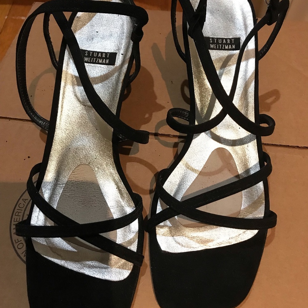 Stuart Weitzman Black Peau Quadro Sandals